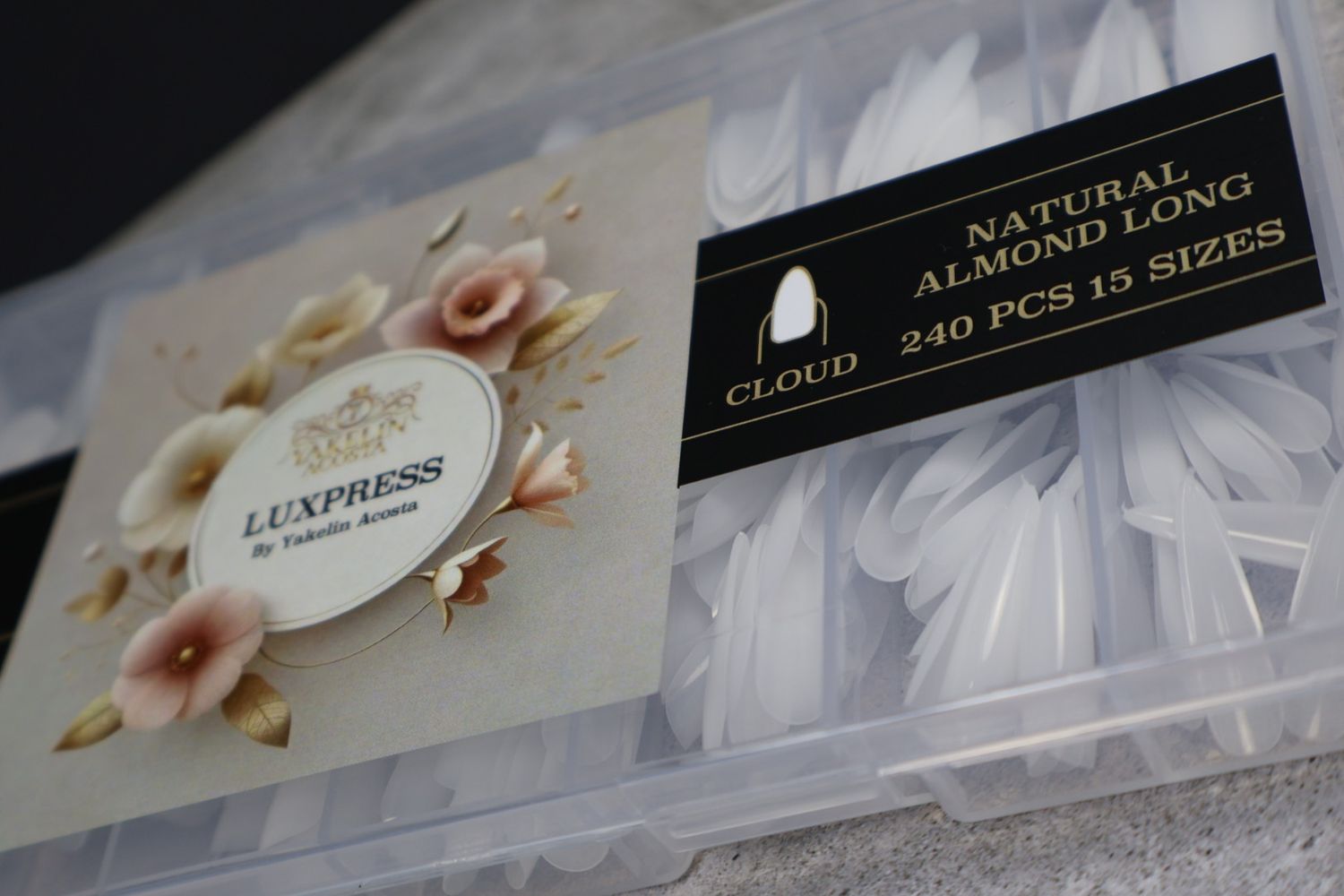 LUXPRESS  NATURAL ALMOND  LONG  COLOR( CLOUD WHITE )  240 PCS 15 SIZES