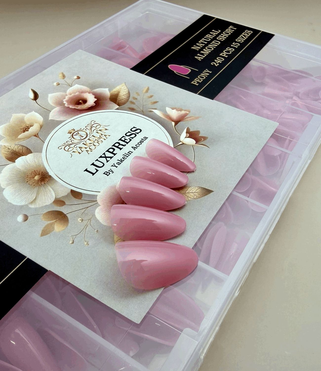 LUXPRESS NATURAL ALMOND SHORT COLOR( PEONY) 240 PCS 15 SIZES LUXPRESS NATURAL ALMOND SHORT COLOR( PEONY) 240 PCS 15 SIZES