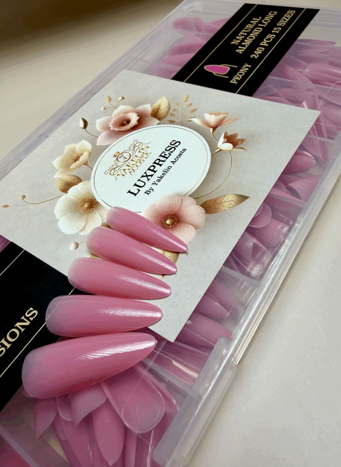 LUXPRESS  NATURAL  ALMOND  LONG  COLOR( PEONY )  240 PCS 15 SIZES
