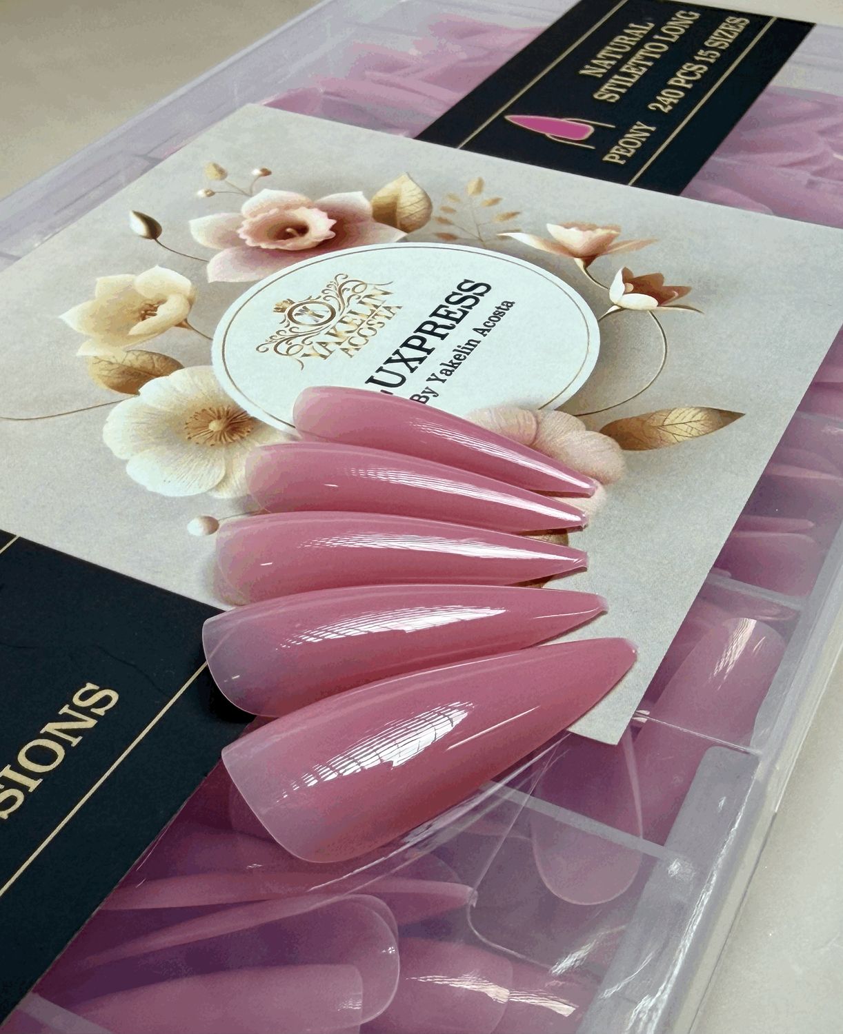 LUXPRESS  NATURAL  STILETTO LONG   COLOR( PEONY )  240 PCS 15 SIZES