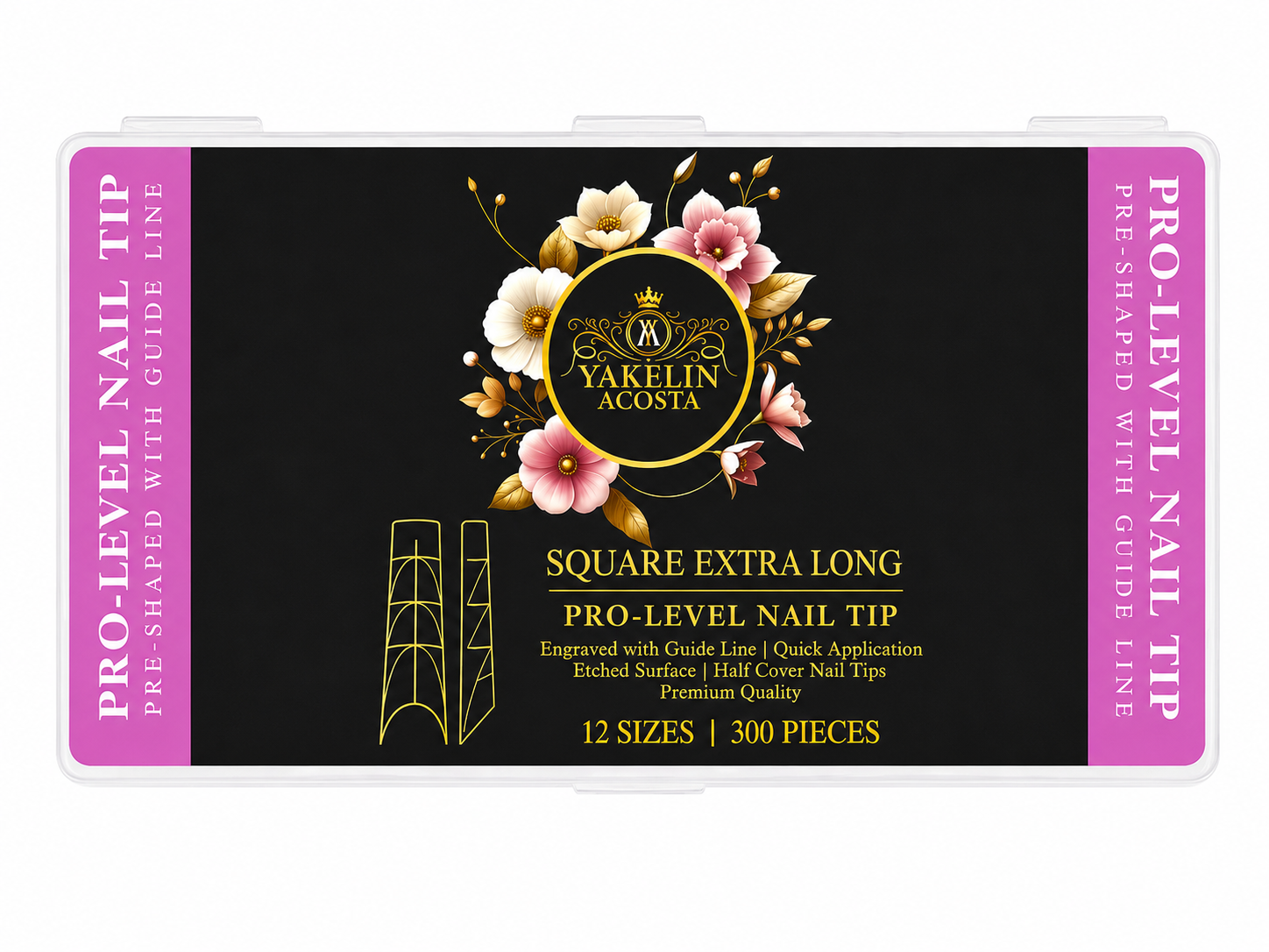 PRO LEVEL TIPS PRE SHAPED WITH GUIDELINES (12 SIZES/300 PCS)