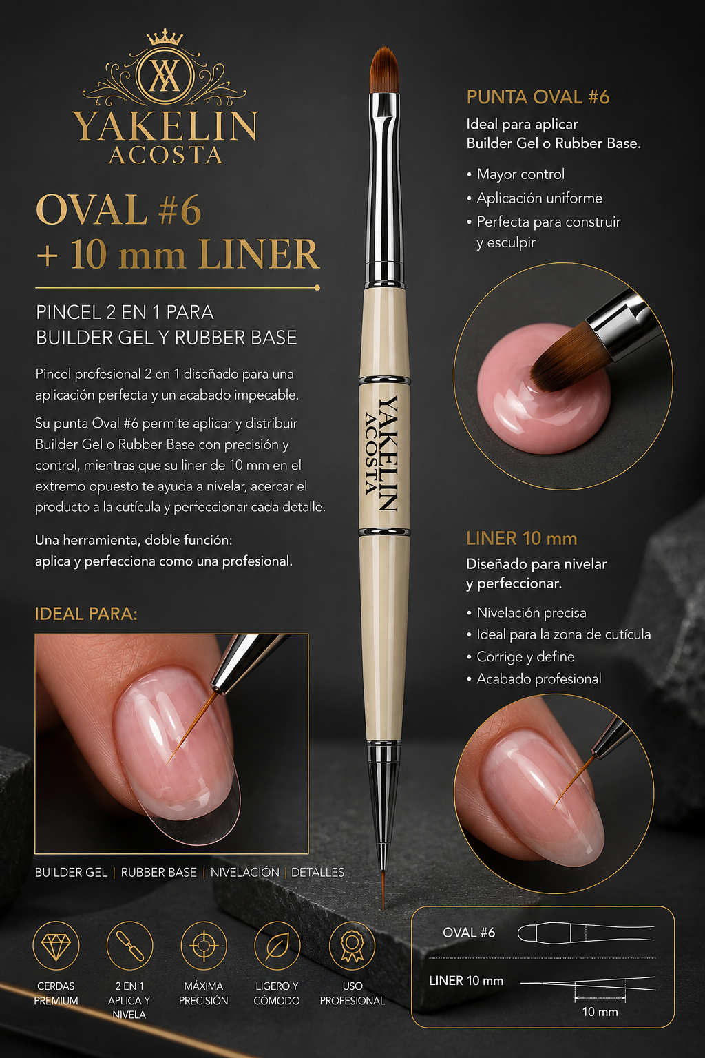 GEL BRUSH OVAL CREAM   6/LINER 10mm