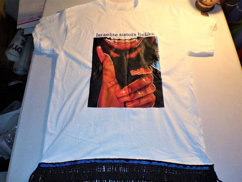 Israelite Sister Be Like White Shirt Black Fringes