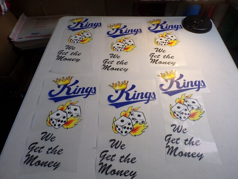 Kings We Get The Money Iron On Hot Stamp (Blue Writing)