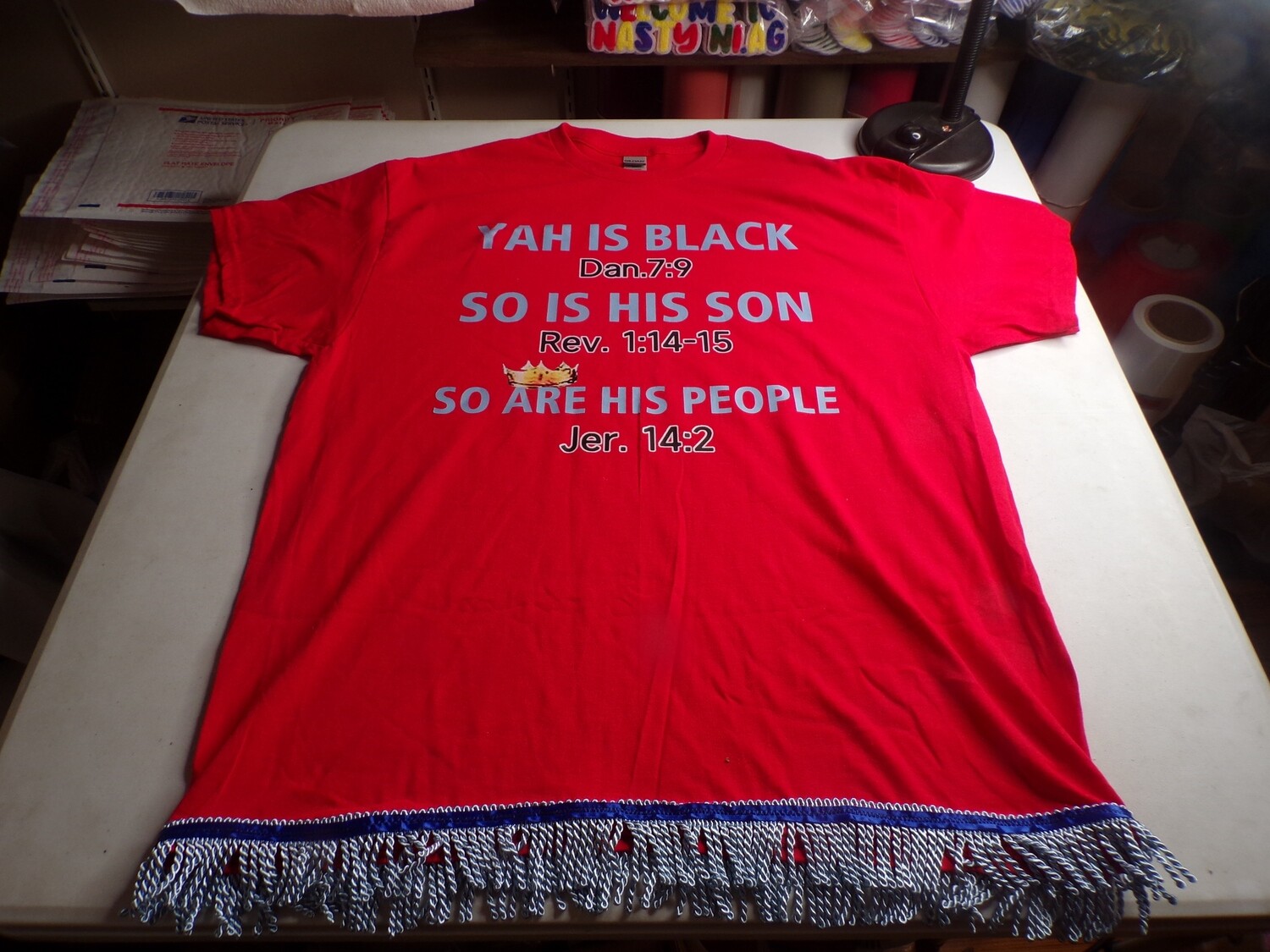 ​Yah Is Black, Dan 7:9 So Is His Son, Rev 1.14, So Are His People Jer.14.2 Red Shirt Blue Fringes