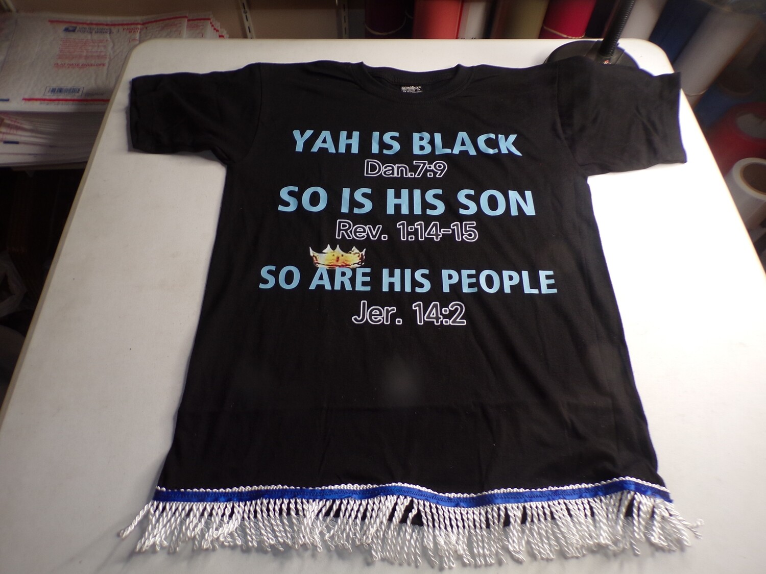 ​Yah Is Black, Dan 7:9 So Is His Son, Rev 1.14, So Are His People Jer.14.2 Black Shirt White Fringes