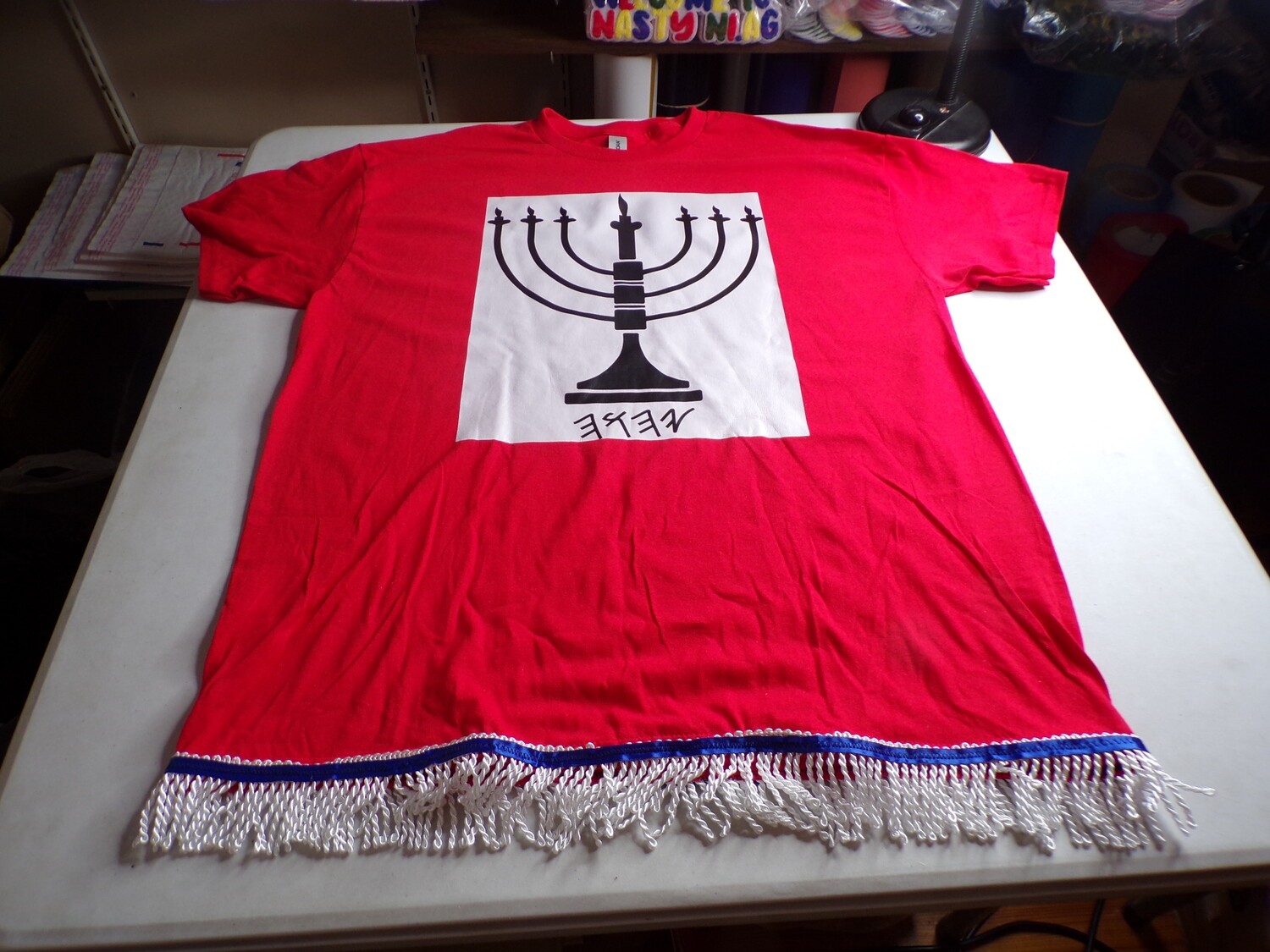 Front... Menorah (Back) King with his Crown w/ White Fringes