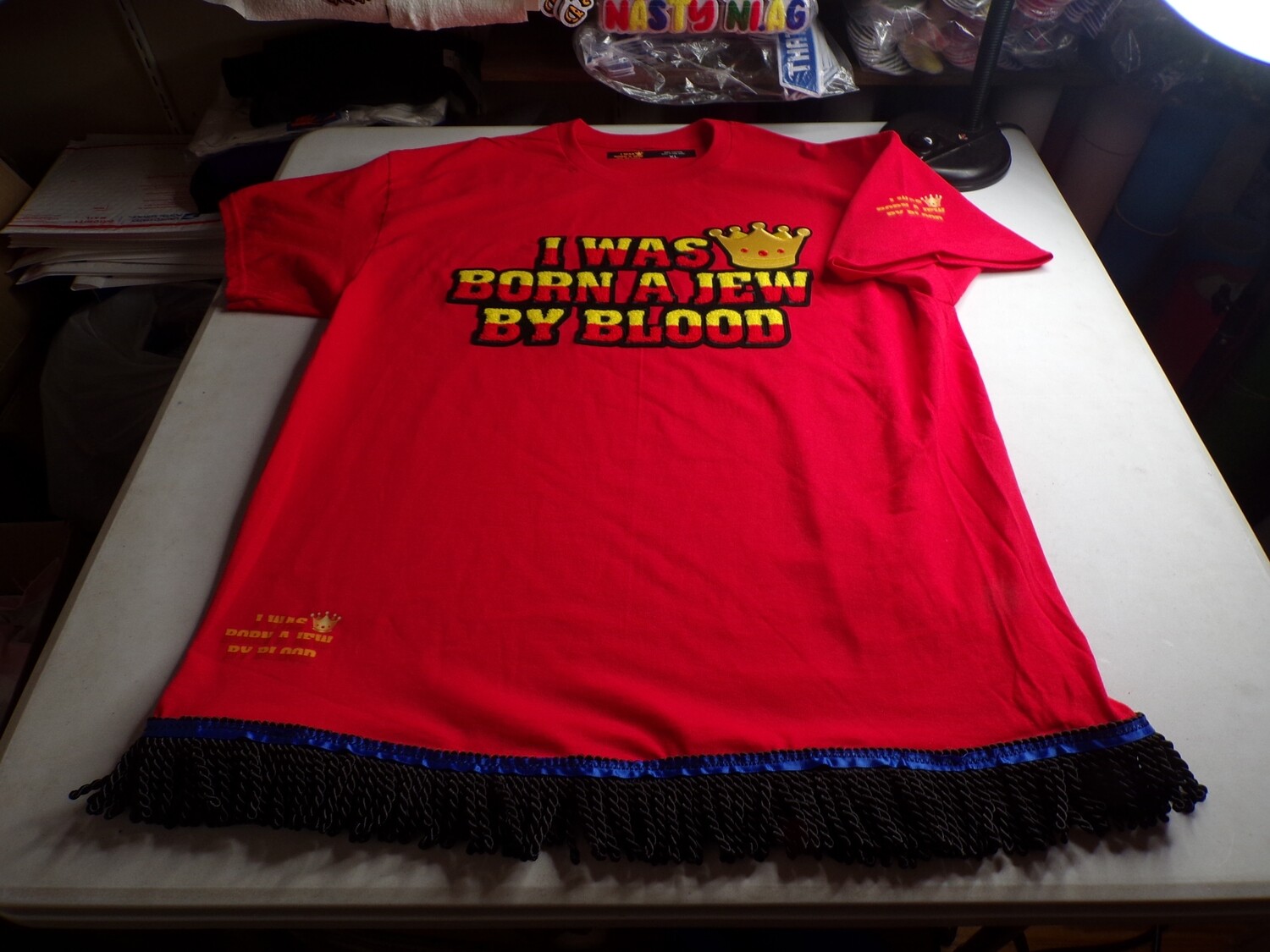 I Was Born A Jew By Blood (Red) w/Black Fringes