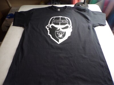 Exclusive Raiders Stitch Work Iron On Patch 12x5 inch Tee Shirt (Black)