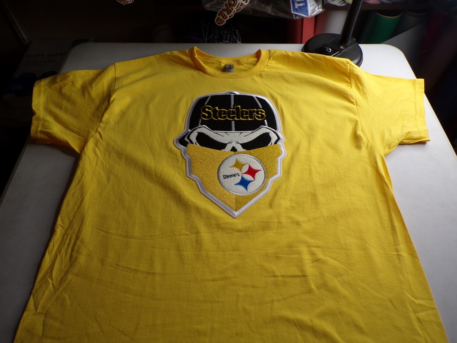 Exclusive Pittsburgh Steelers Stitch Work Iron On Patch 12x5 inch Tee Shirt (Yellow)