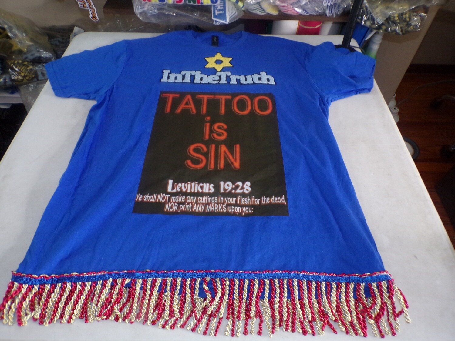 Inthetruth Tattoo is Sin Leviticus 19:28 Red/Gold Fringes