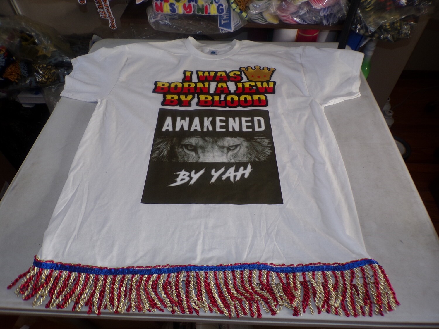 I Was Born A jew By Blood Awakened By Yah Red/Gol Fringes
