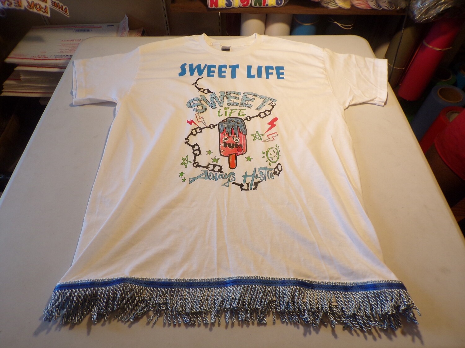 Sweet Life Always Hustling Sky Blue Fringes