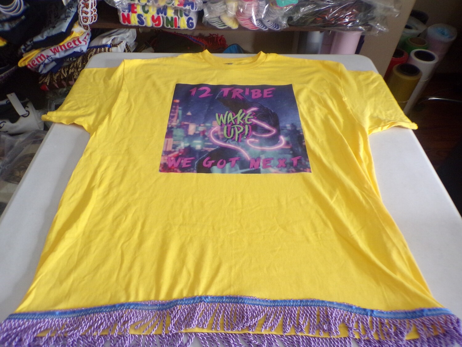 12 Tribes Wake Up We Got Next Yellow Tee Lavender Fringes