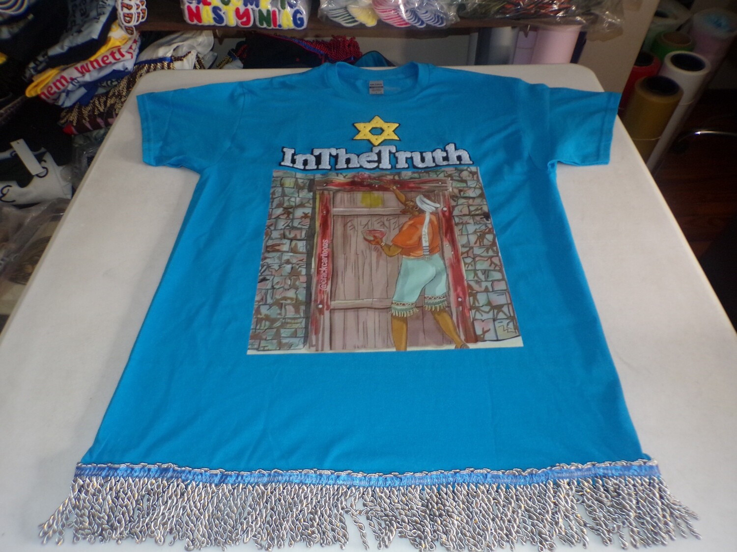 InTheTruth Passover Tropical Blue Tee w/Silver Fringes