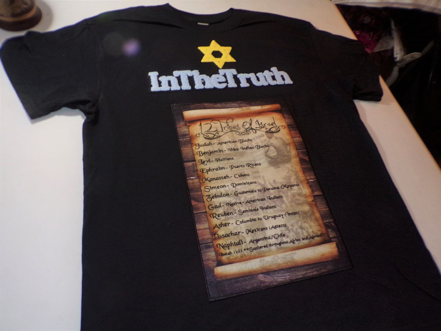 IntheTruth The 12 Tribes Of Israel Exclusive Stitch Work Black Tee Brown Fringes