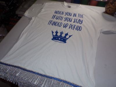 When You In The Truth You Stay Fringed Up White Tee Sky Blue Fringes