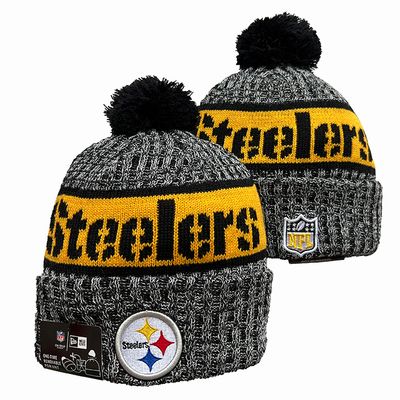 Pittsburgh Steelers New Era NFL Cuffed Pom Knit Beanie Hat Black/Grey/ Crown/Visor Team Color Logo