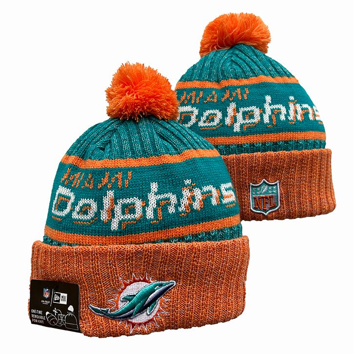 Miami Dolphins Youth Pro-Sport Jacquard Cuffed Knit Hat with Pom - Orange/Aqua Crown/Visor Team Color Logo