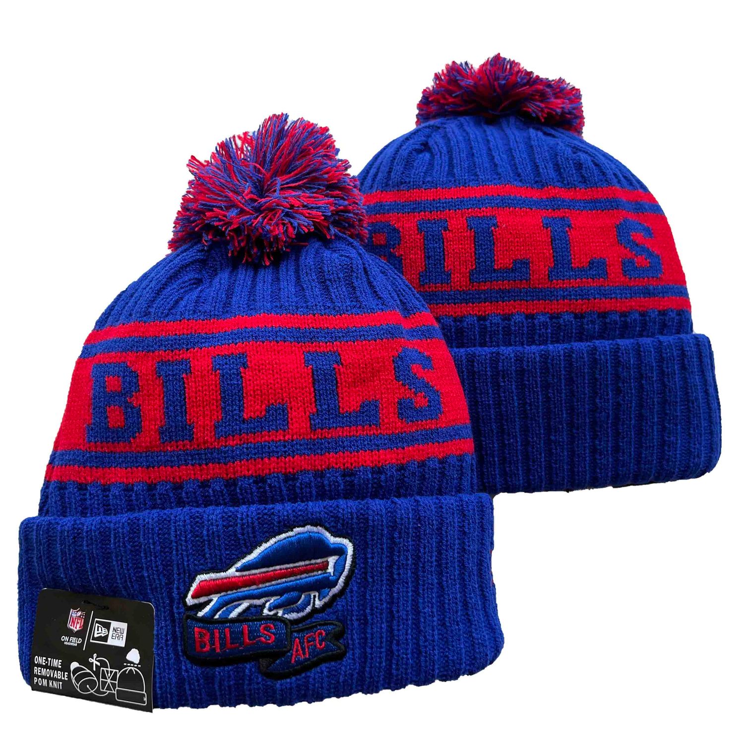 Buffalo Bills New Era Youth 2024/25 Sideline Cuffed Knit Hat with Pom - Royal/Visor Team Color Logo