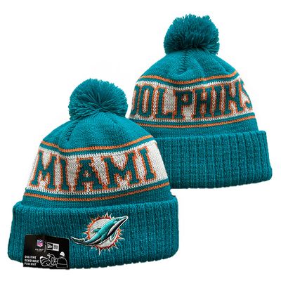 Miami Dolphins New Era 2024 Sideline Cuffed Knit Hat with Pom - Aqua Crown/Visor Team Color Logo