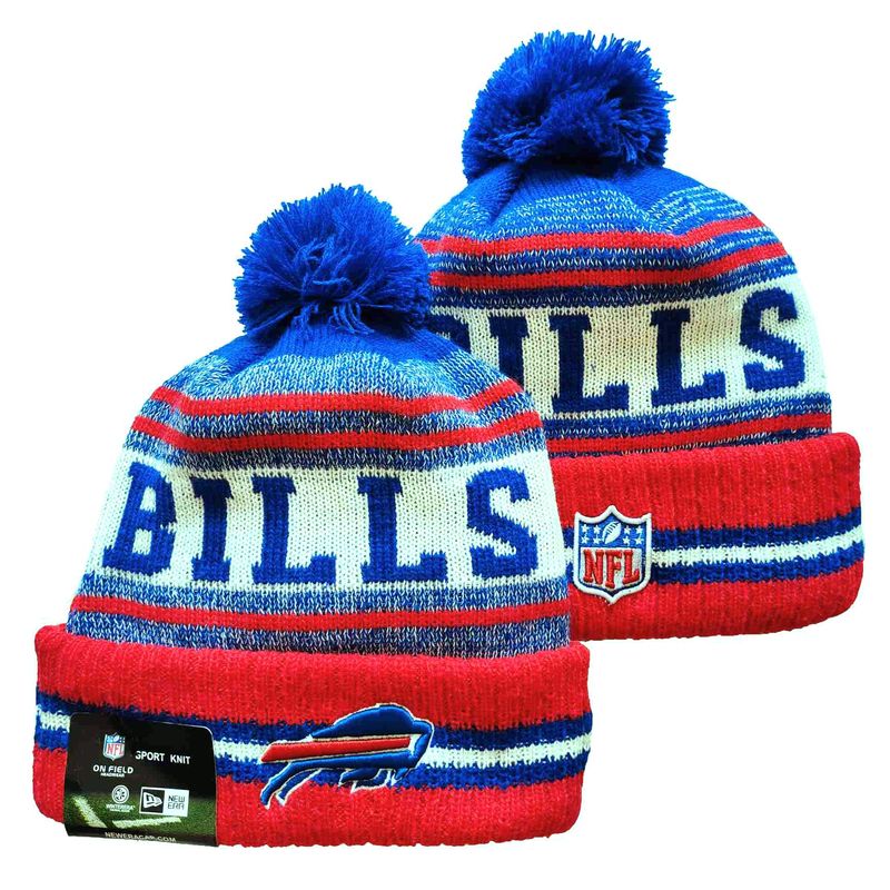 Buffalo Bills New Era Sideline Cuffed Knit Hat with Pom - Royal/White/Red/Visor Team Color Logo