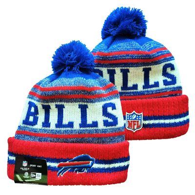 Buffalo Bills New Era Sideline Cuffed Knit Hat with Pom - Royal/White/Red/Visor Team Color Logo