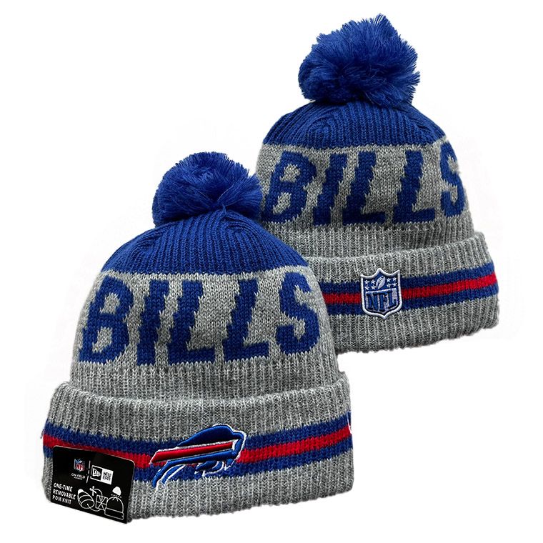 Buffalo Bills New Era Sideline Cuffed Knit Hat with Pom - Royal/Grey/Red/Visor Team Color Logo