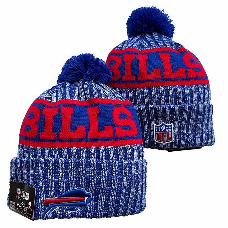 Buffalo Bills New Era Sideline Cuffed Knit Hat with Pom - Royal/Red/Visor Team Color Logo