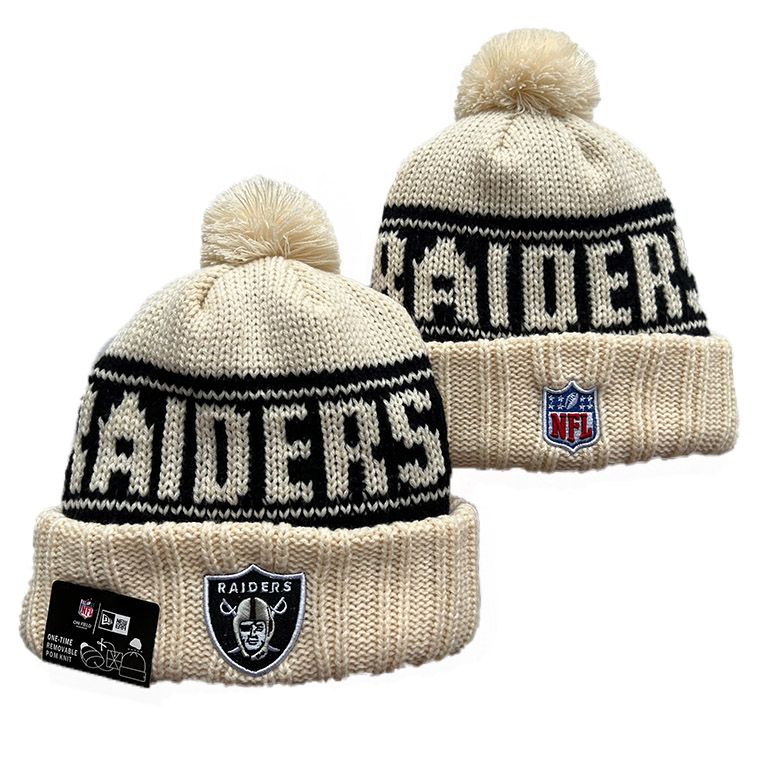 Las Vegas Raiders New Era NFL 2024 Sport Official Pom Cuffed Knit Beanie Black/White/Team Color