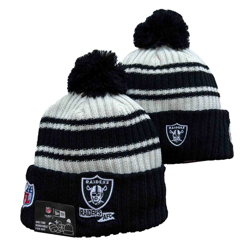 Las Vegas Raiders New Era NFL 2024 Sport Official Pom Cuffed Knit Beanie Black/White/Team Color