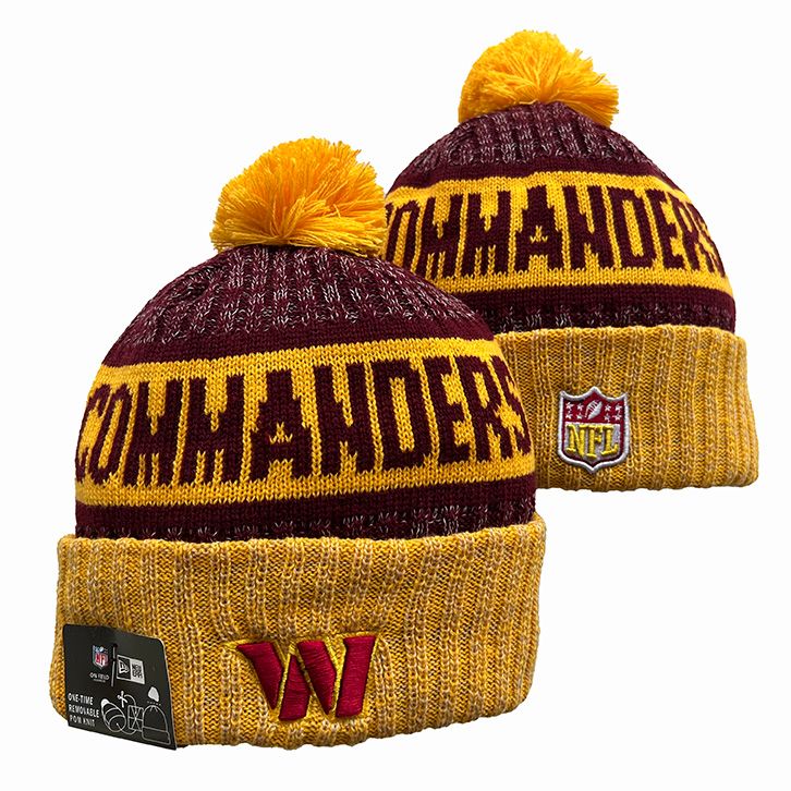 Washington Commanders New Era 2023 Sideline Sport Cuffed Pom Knit Hat - Gold/Burgundy