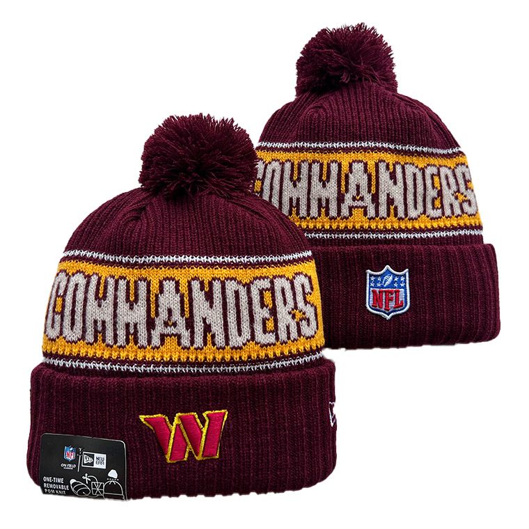 Washington Commanders New Era 2023 Sideline Sport Cuffed Pom Knit Hat - Burgundy/Gold