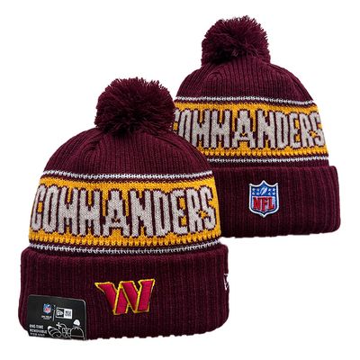 Washington Commanders New Era 2023 Sideline Sport Cuffed Pom Knit Hat - Burgundy/Gold
