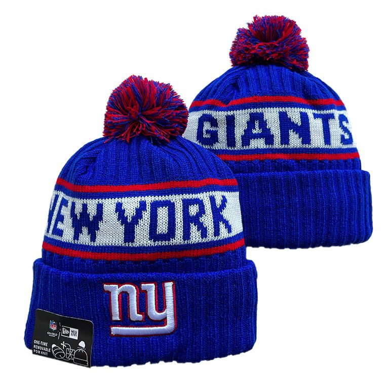 New York Giants New Era Retro Cuffed Knit Hat with Pom - Royal/Red/Visor Team Color Logo