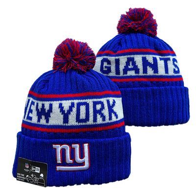 New York Giants New Era Retro Cuffed Knit Hat with Pom - Royal/Red/Visor Team Color Logo