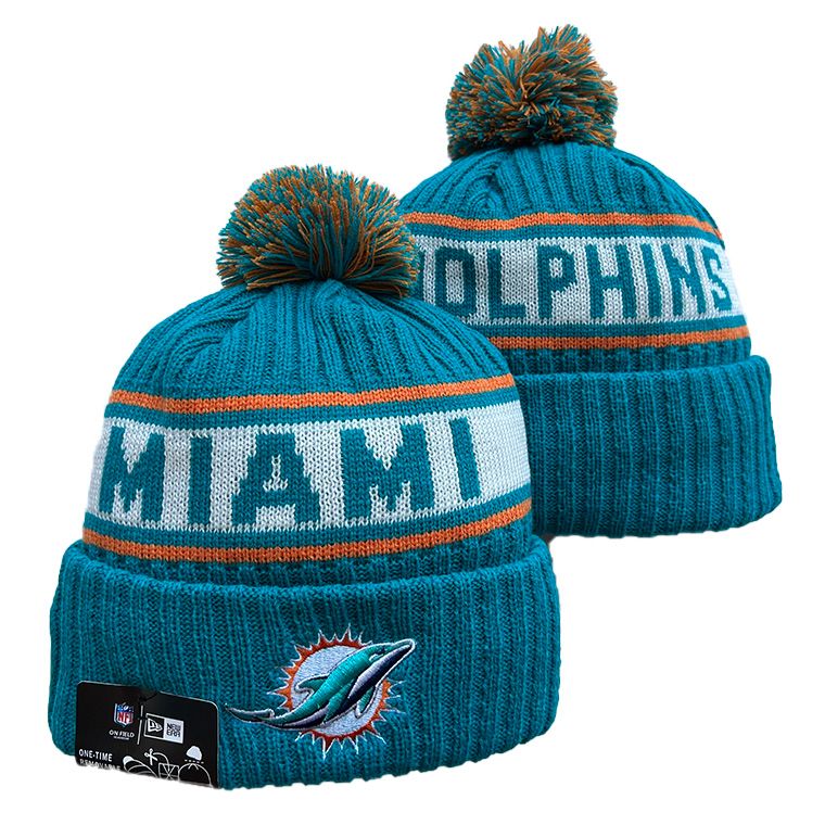Miami Dolphins New Era 2023 Cuffed Knit Hat with Pom - Aqua Crown/Visor Team Color Logo