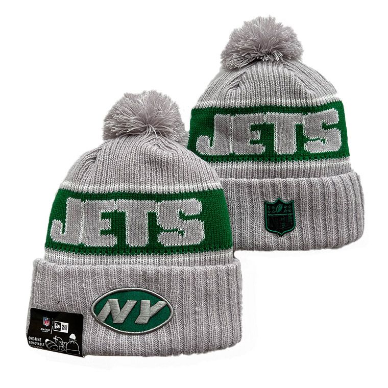 New York Jets New Era 2024 Sideline Cuffed Knit NFL Hat with Pom - Green/Visor Team Color Logo