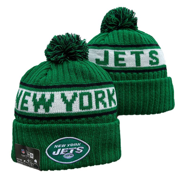 New York Jets New Era 2024 Sideline Cuffed Knit NFL Hat with Pom - Green/White Visor Team Color Logo