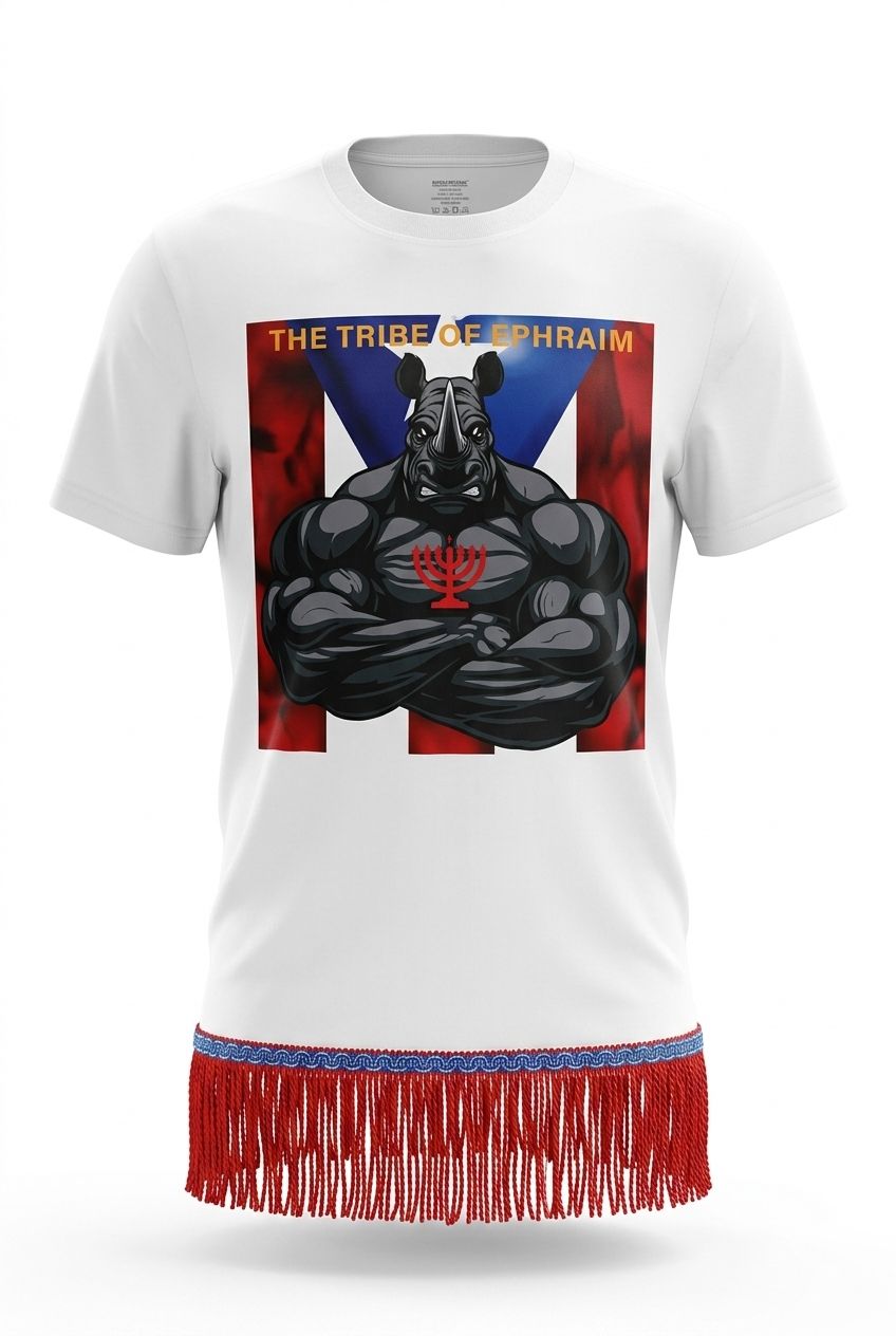 The Tribe of Ephraim White Tee Red Fringes