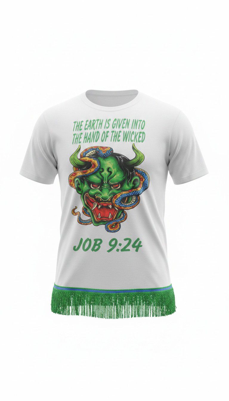 The Earth Is Given into The Hand of The Wicked Job 9:24 with Kelly Green Fringes