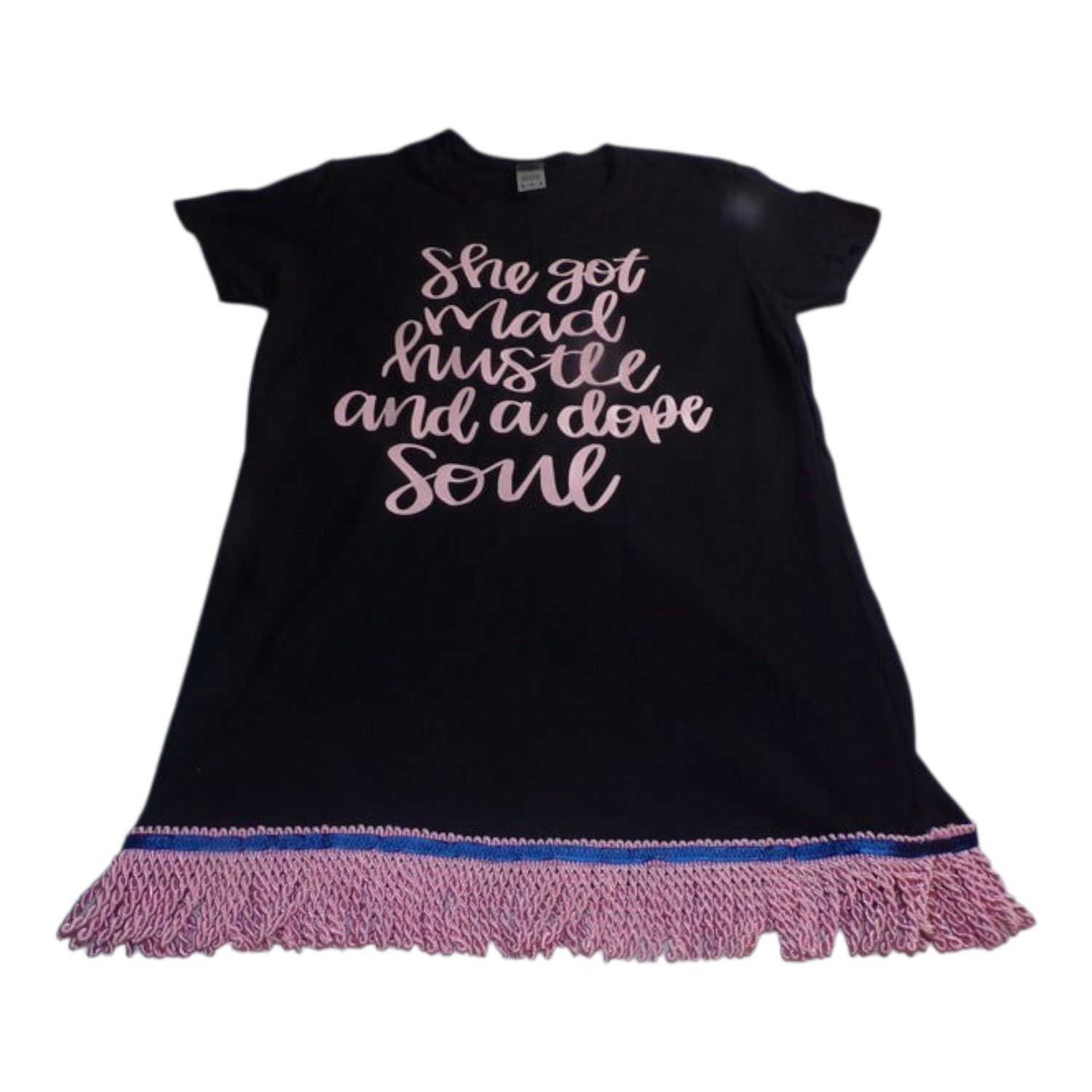 She Got Mad Hustle and a Dope Soul Black Tee Pink Fringes