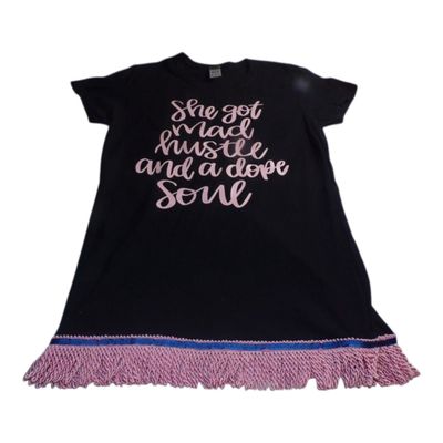 She Got Mad Hustle and a Dope Soul Black Tee Pink Fringes