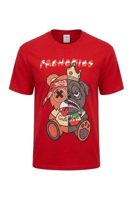 2 Pac &amp; Biggie Frenemies Dog Bear Split Red Tee White Fringes