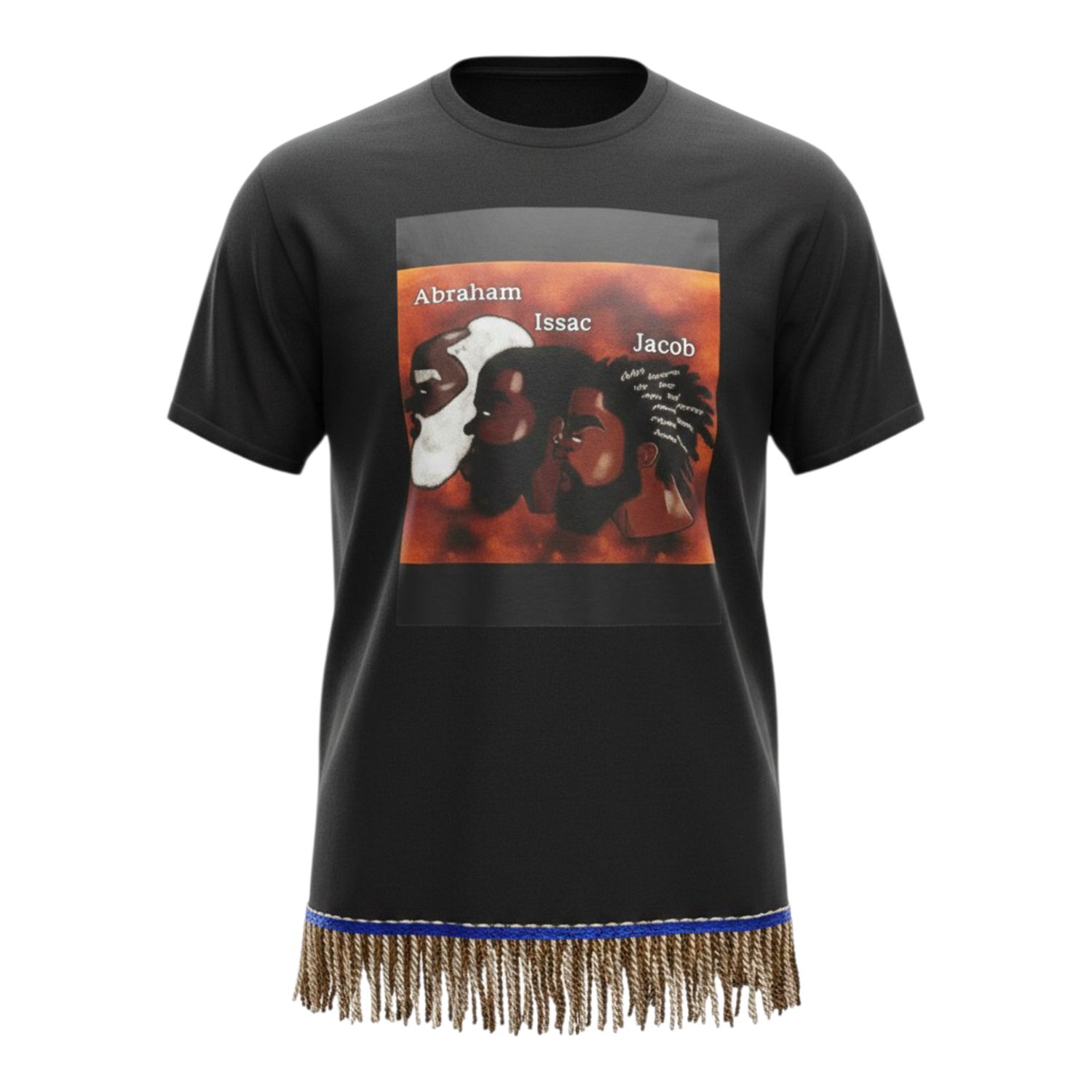Abraham, Isaac, Jacob Heater Navy Brown/Gold Fringes