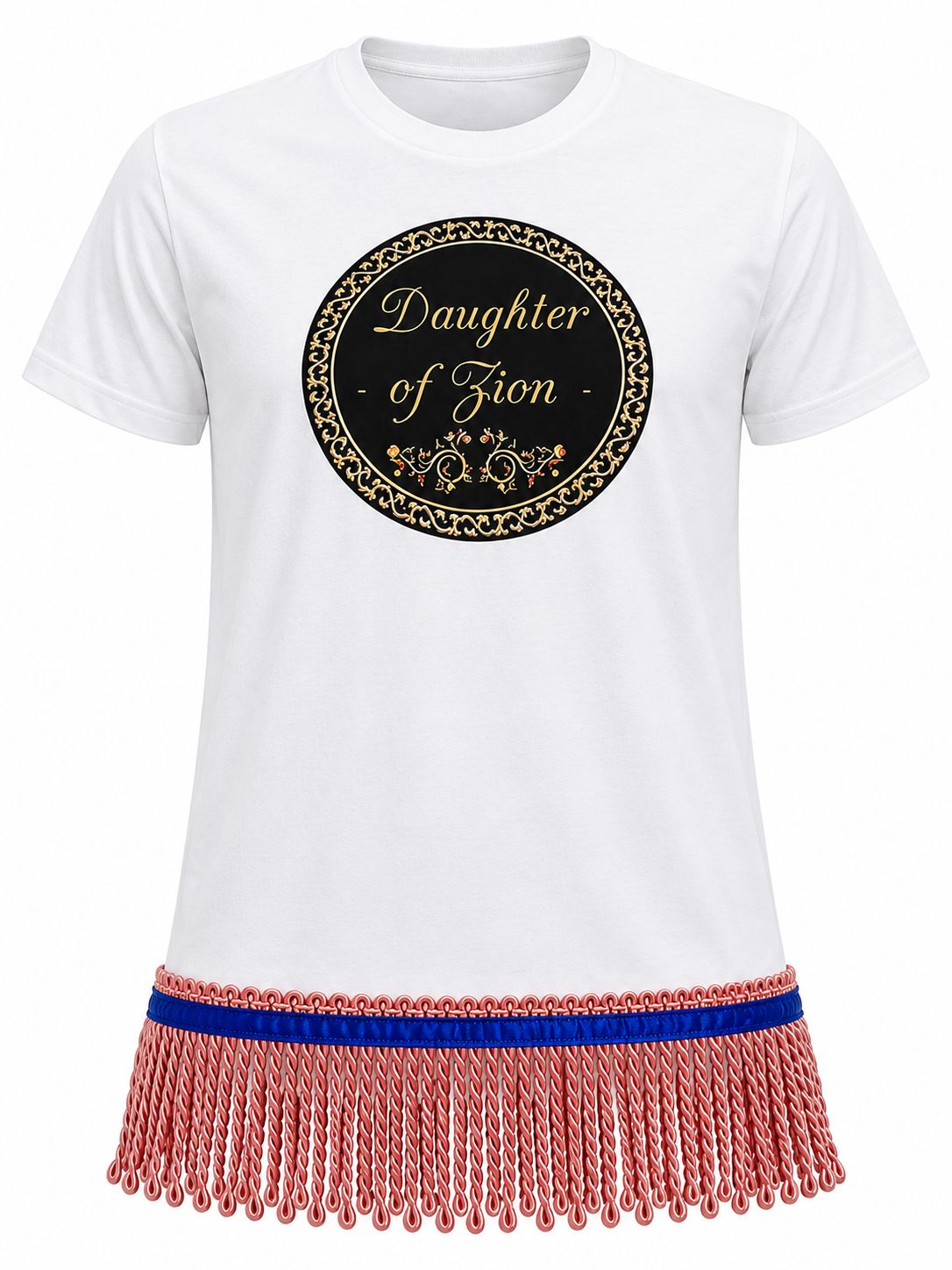 Daughter Of Zion White Shirt Pink Fringes No Background