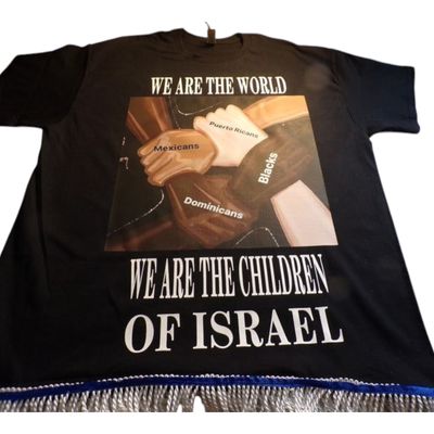 We Are the World We Are the Children of Israel Black Tee White Fringes