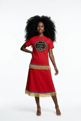 Daughter Of Zion Red Shirt Gold Fringes No Background