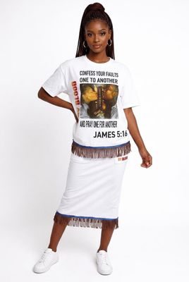 Confess Your Faults One To Another And Pray One For Another James 5:16 Women Tee Brown Fringes