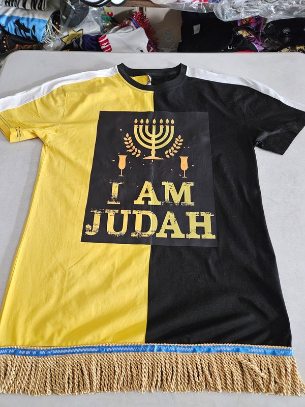 100%. Cotton Two Tone I Am Judah Yellow/Black T shirt GOLD FRINGES